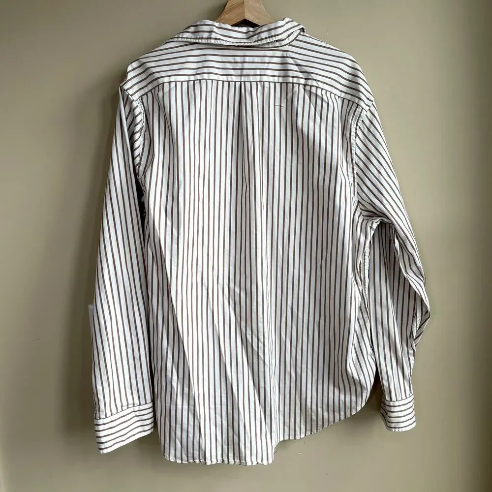 Banana Republic organic cotton blend standard fit white striped shirt men's L